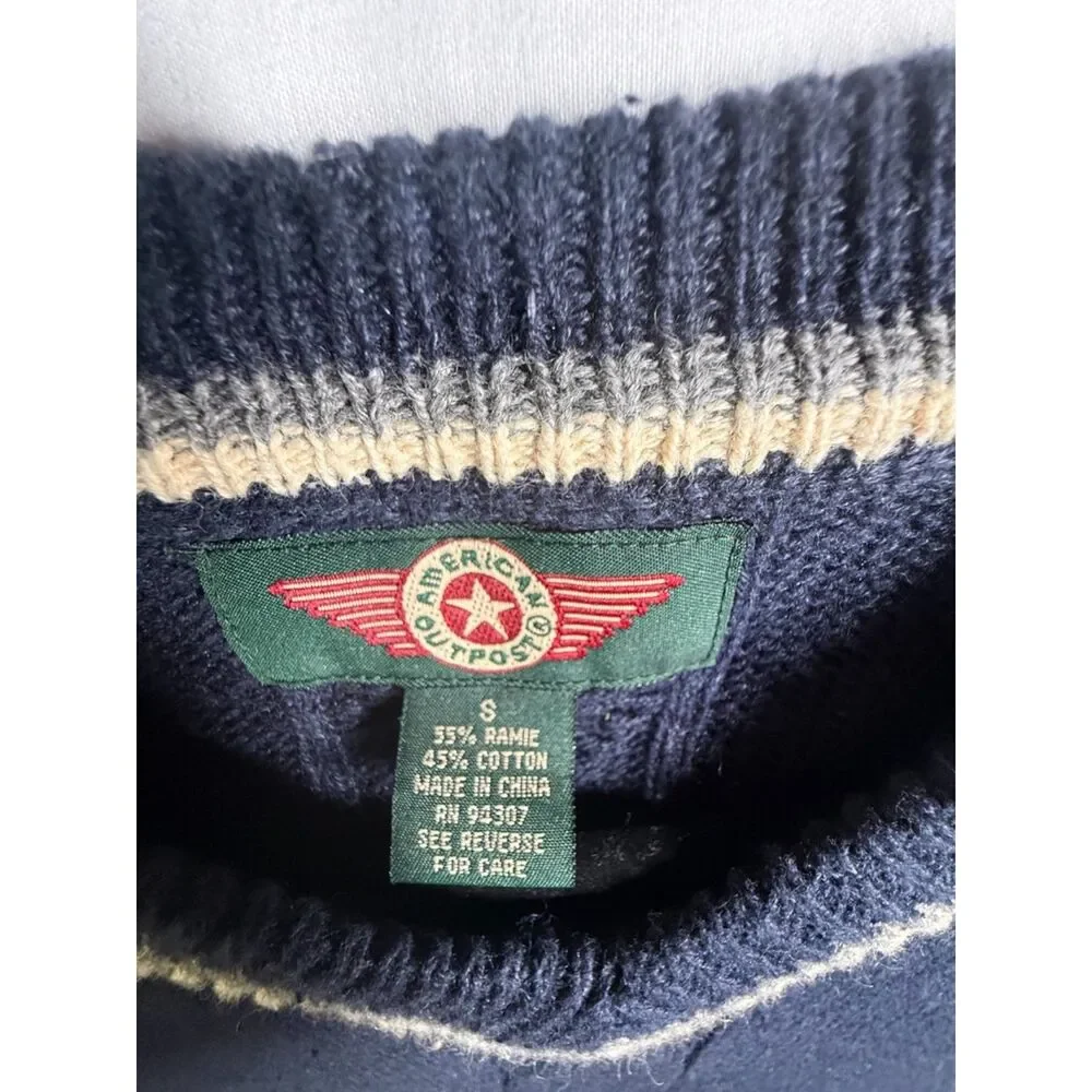 Vintage American Outpost Cable-Knit Sweater Vest Navy Ramie Cotton Size S